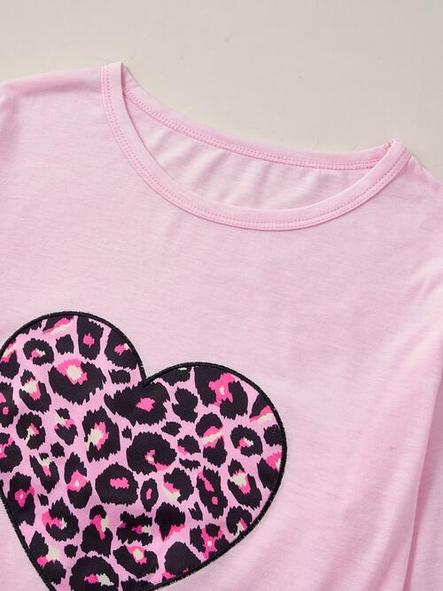 Leopard Heart Graphic Top and Pants Set - 2 PCS. - T - 2 COLORS -