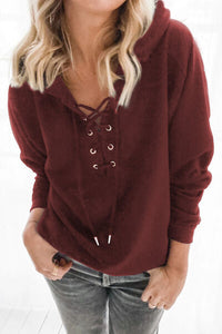 Thumbnail for Lace-Up Dropped Shoulder Hoodie - T - 8 COLORS -