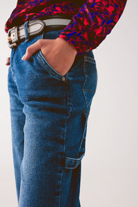 Thumbnail for Q2 - Cotton Boyfriend Jeans With Stretch in Medium Blue - 1 COLOR -