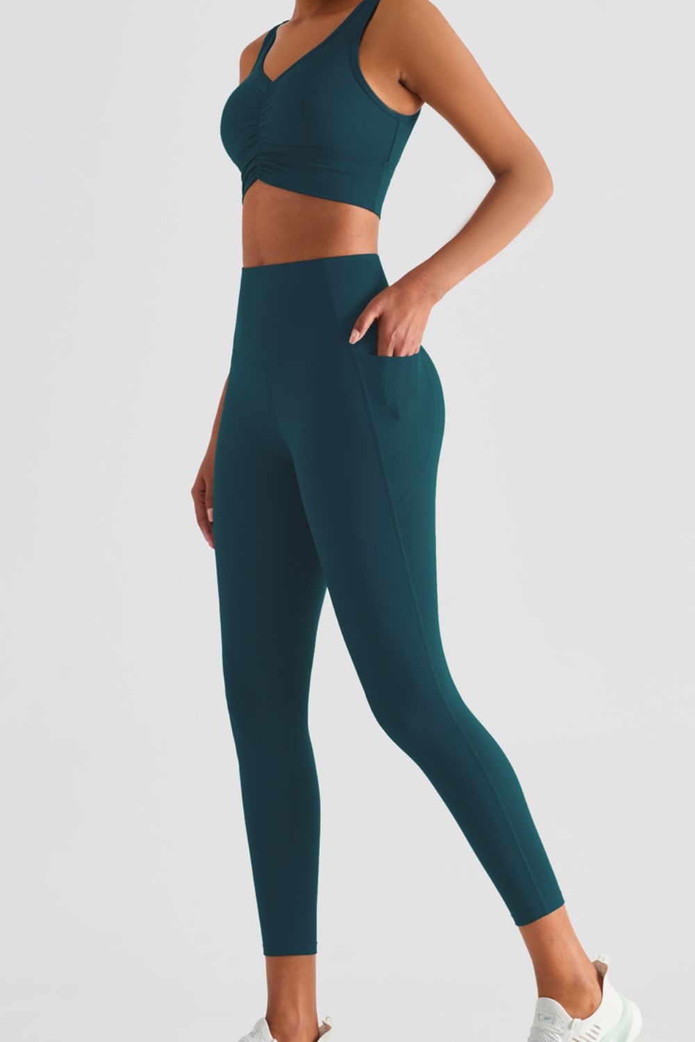 Wide Waistband Sports Leggings with Pockets - T - 5 COLORS -