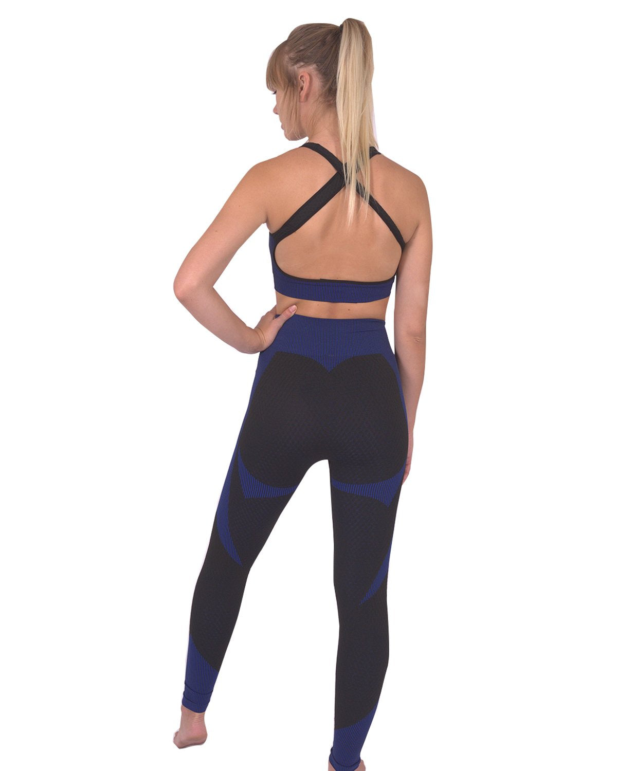 Savoy - Trois Seamless Leggings & Sports Top 2 Set - Black With Navy - 2 PCS - 1 COLOR -