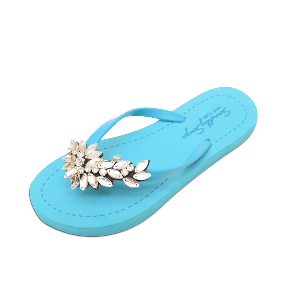 SAND BY SAYA N.Y. - Manhattan Crystal - Rhinestone Flat Flip Flops Sandal - 5 COLORS -