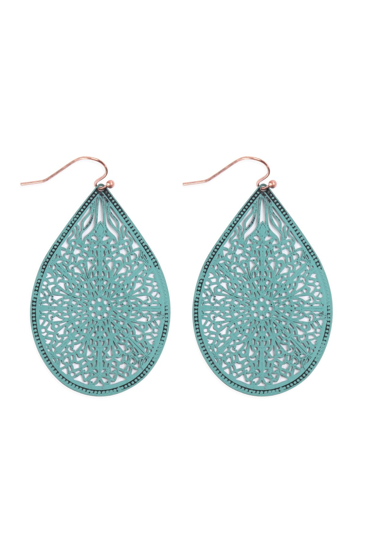 Riah Fashion - Filigree Teardrop Hook Earrings - 5 COLORS