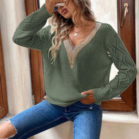 Thumbnail for Contrast V-Neck Sweater - T - 2 COLORS -