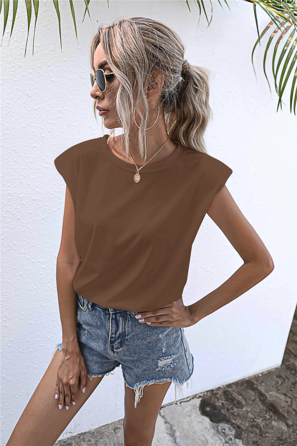 Round Neck Cap Sleeve Tee - T - 6 COLORS -