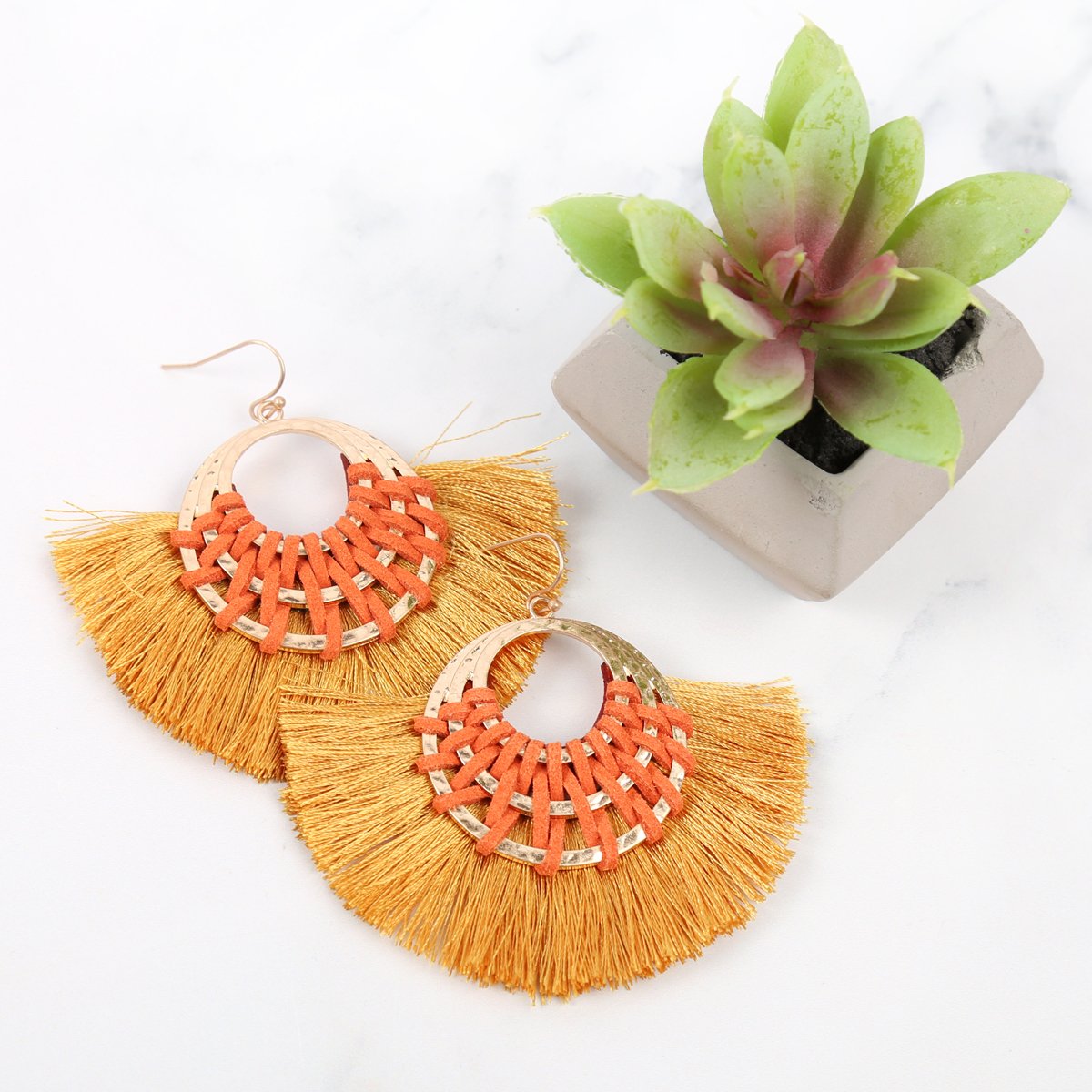 Riah Fashion - Classic Fan Tassel Earrings - 7 COLORS -