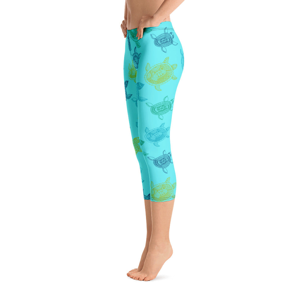 FYC - Women's All Day Comfort Light Blue Turtle Capri Leggings - 1 COLOR -