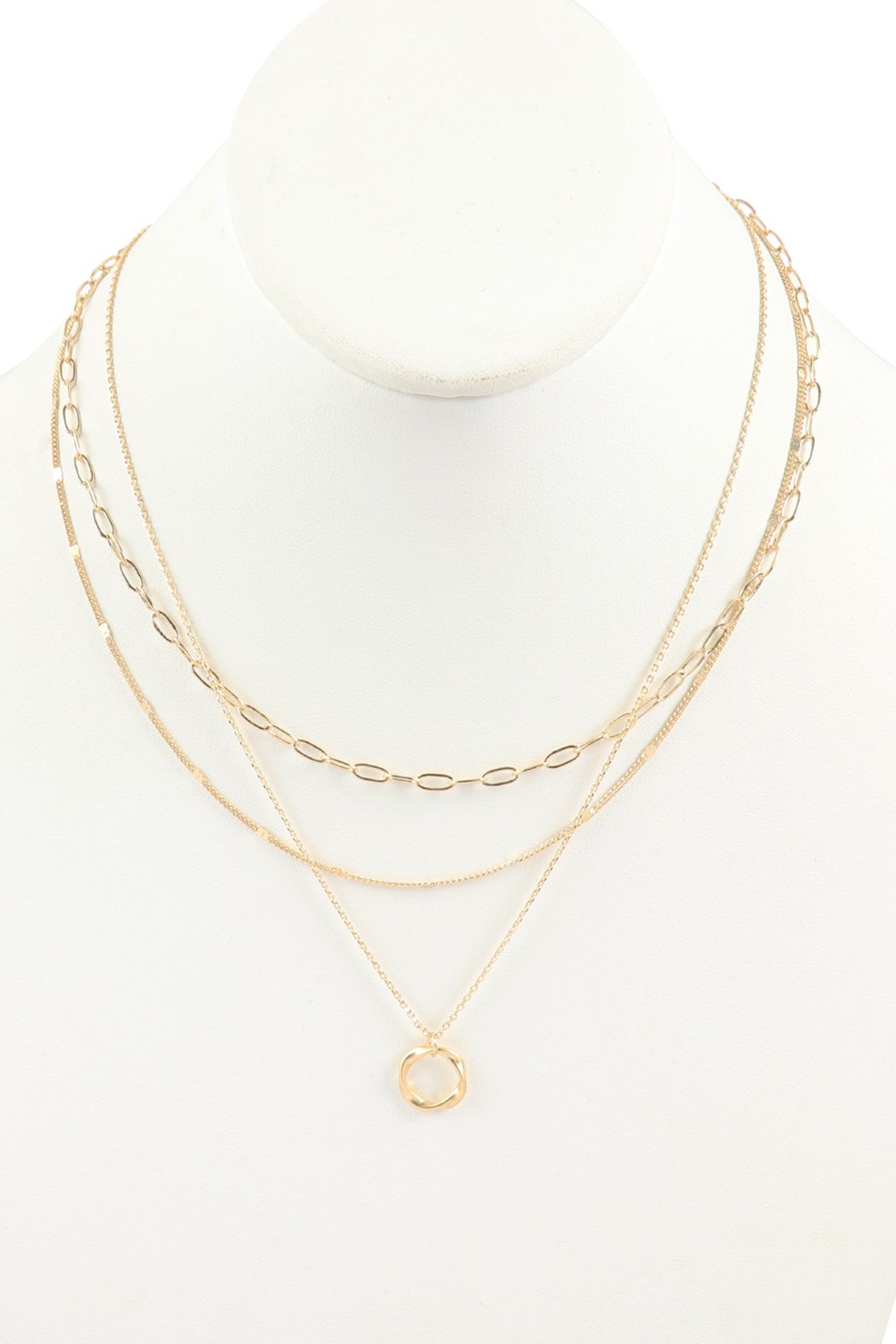 Multi Layer Chain With Round Necklace - 2 FINISHES -