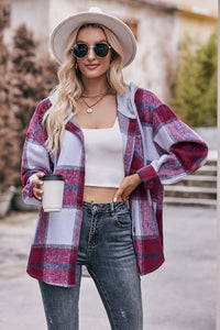 Thumbnail for Plaid Dropped Shoulder Hooded Jacket - T - 5 COLORS -