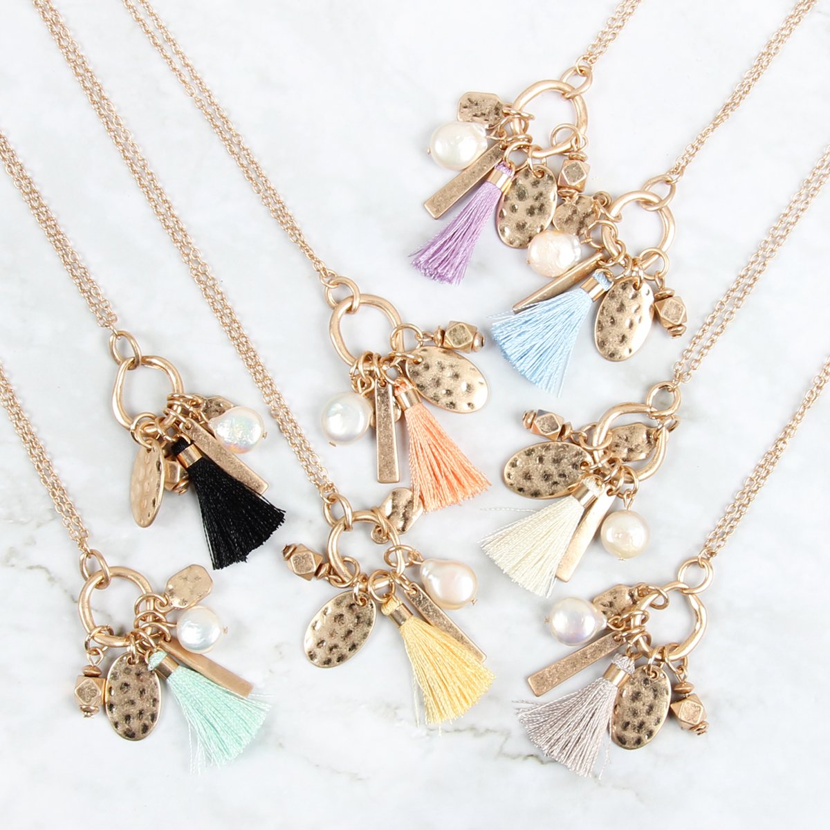 Pearl Tassel Cluster Pendant Necklace - 8 COLORS -