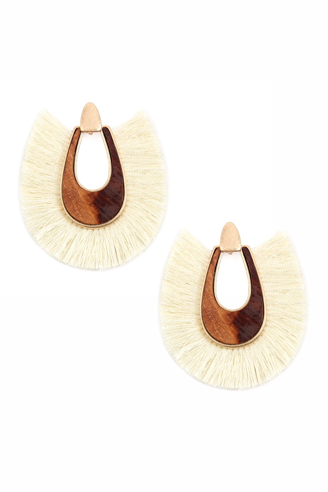 Wood With Thread Tassel Post Earrings - 11 COLORS -