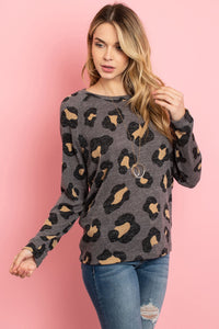 Thumbnail for Riah Fashion - Mirr Hair Leopard Print Long Sleeved Top - 4 COLORS -