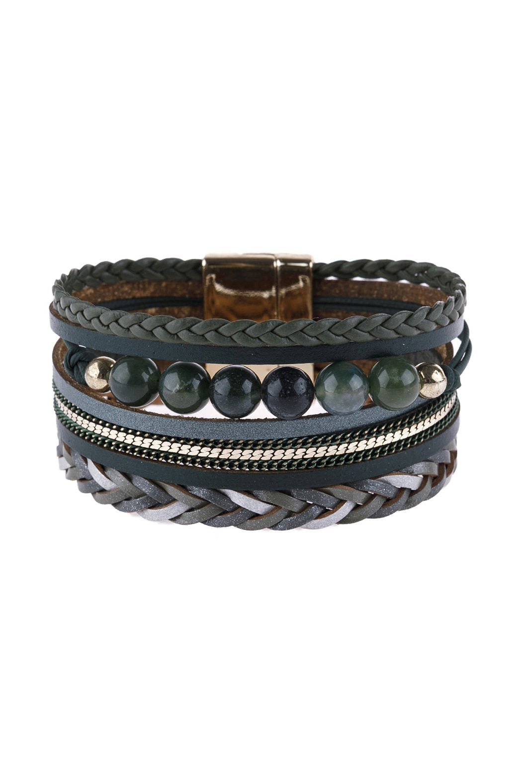 Riah Fashion - Leather Braided Beads Wrap Magnetic Bracelet - 9 COLORS -