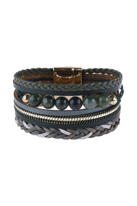 Thumbnail for Riah Fashion - Leather Braided Beads Wrap Magnetic Bracelet - 9 COLORS -