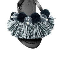 Thumbnail for SAND BY SAYA N.Y. - Black Pom Pom Tassel- Women's Mid Wedge - 2 COLORS -