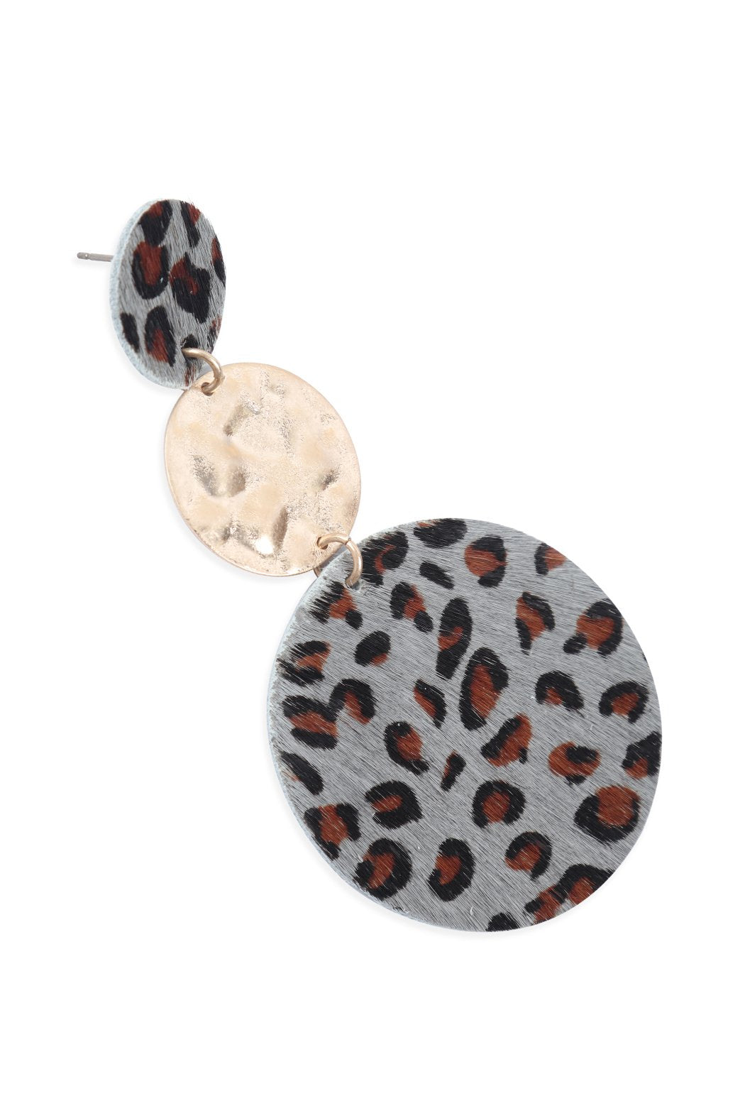 Round Leopard Leather With Metal Link Drop Earrings - 5 COLORS -