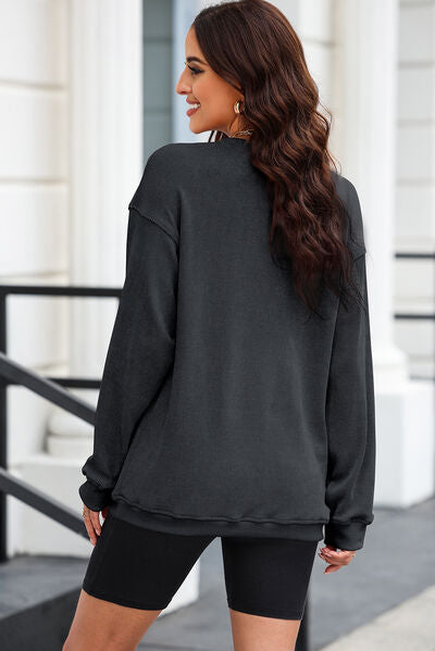 Heart Round Neck Dropped Shoulder Sweatshirt - T - 4 COLORS -