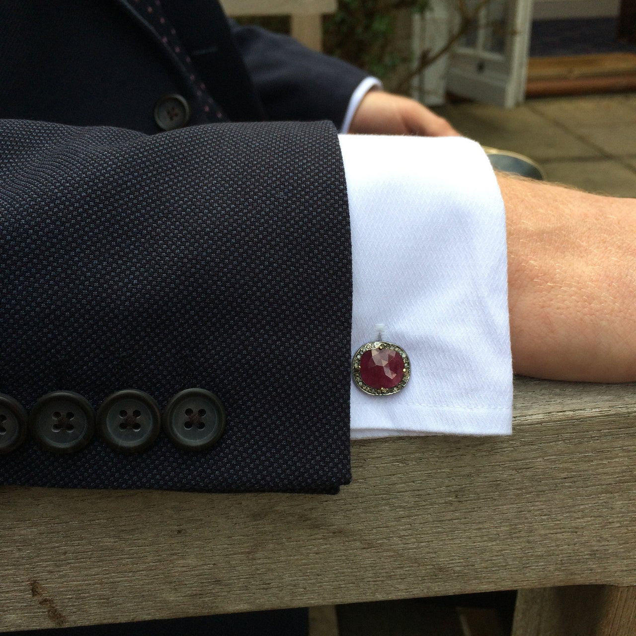 LATELITA - Ruby Cufflinks / Oxidized Silver Champagne Diamonds -