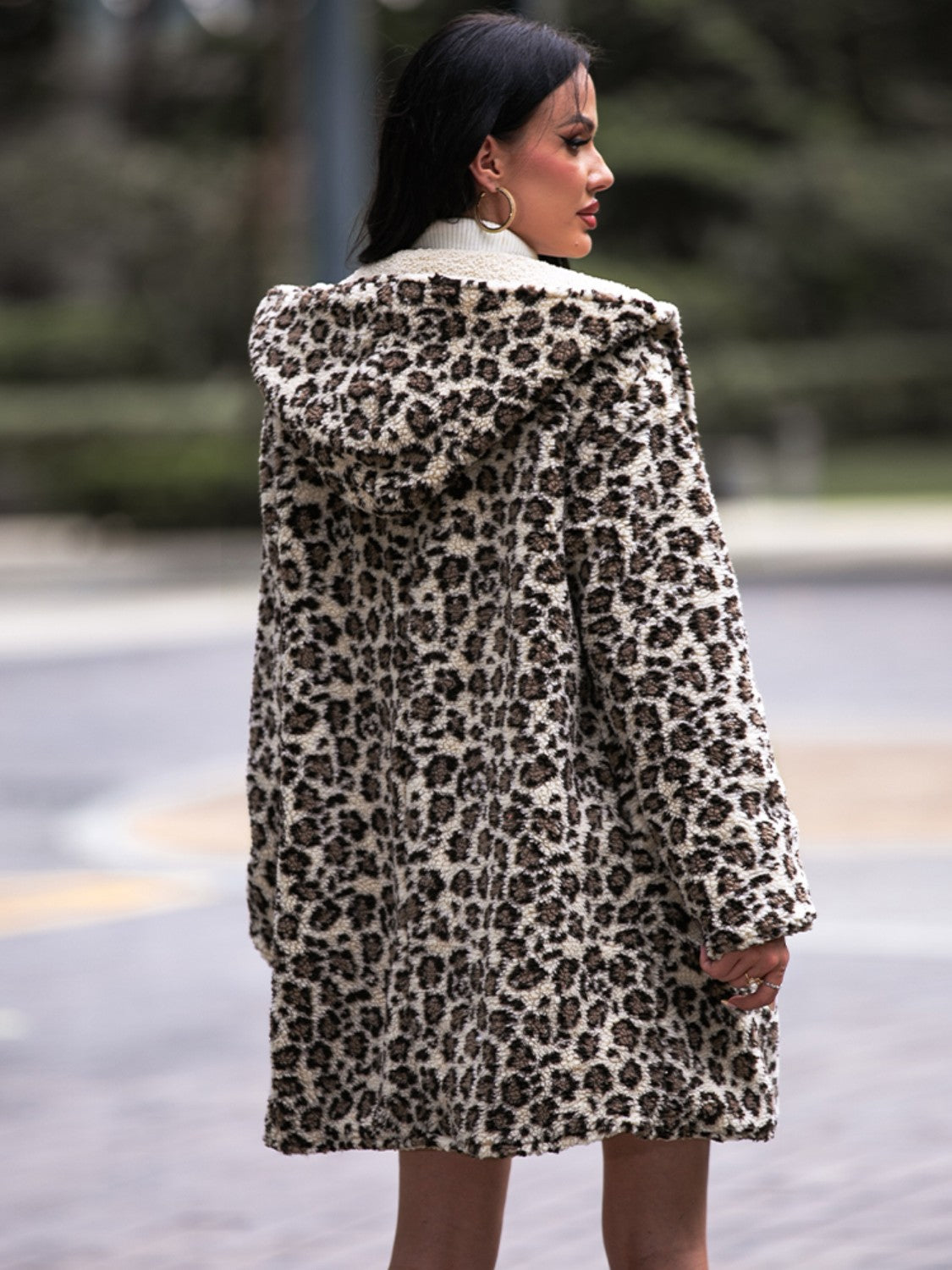 Leopard Hooded Coat with Pockets - T - 1 COLOR -