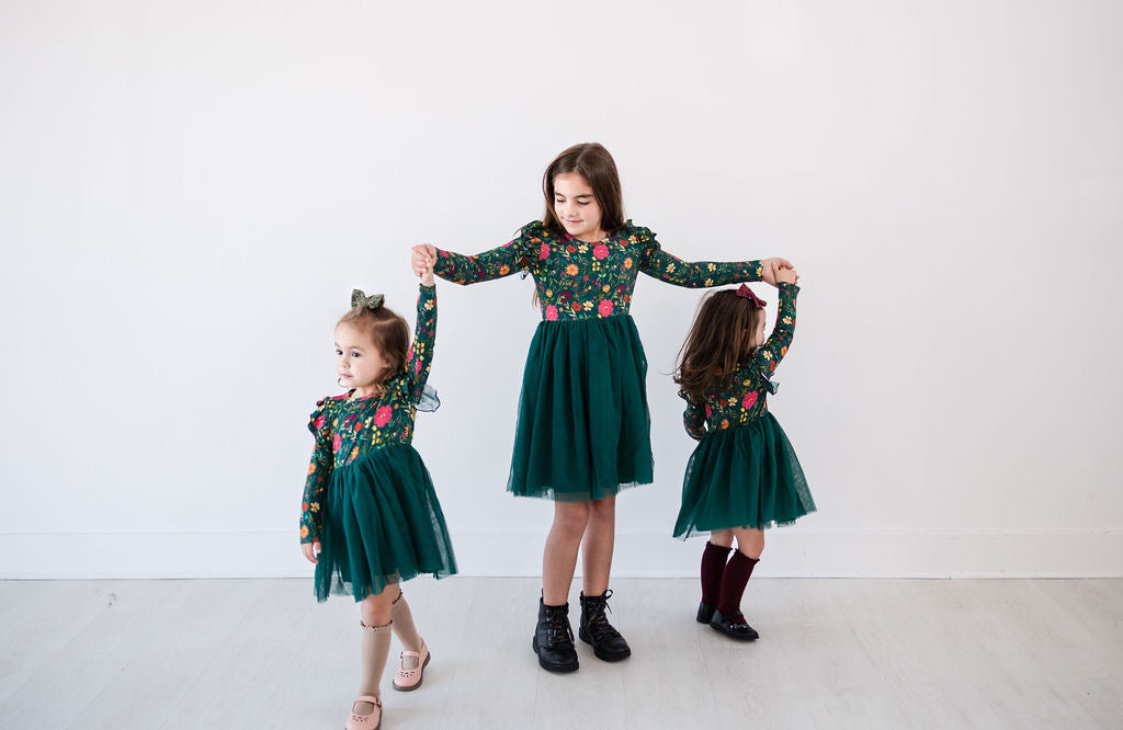 Eclipse Kids - Long Sleeve Tulle Dress - Moody Flowers - SIZES 2T THRU 11/12 -