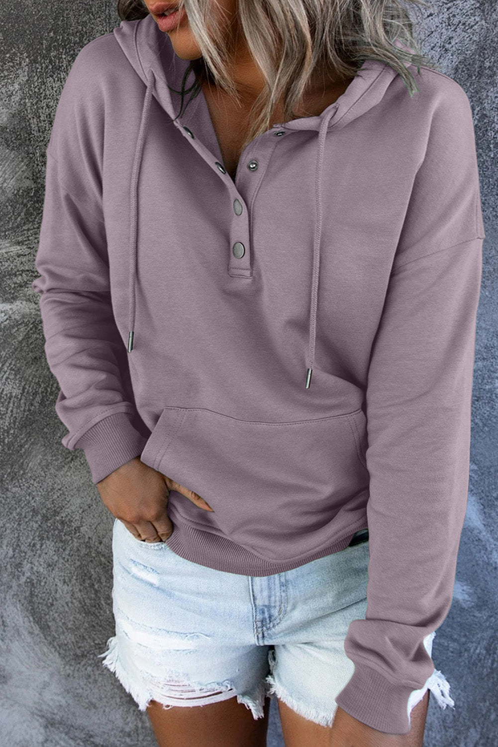 Dropped Shoulder Long Sleeve Hoodie with Pocket - T - 9 COLORS -