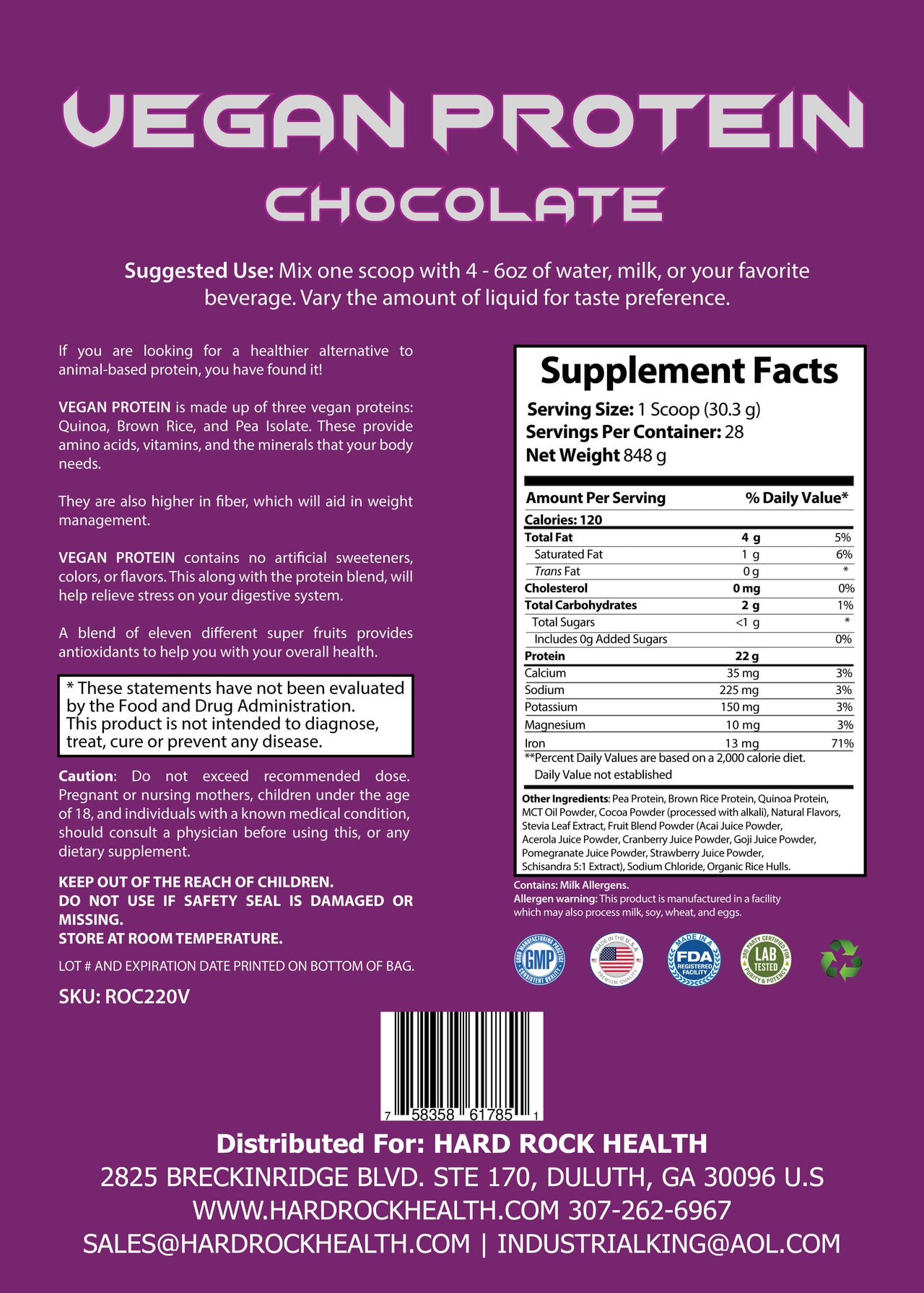 2lb Vegan 100% Pure Vegan Protein Chocolate