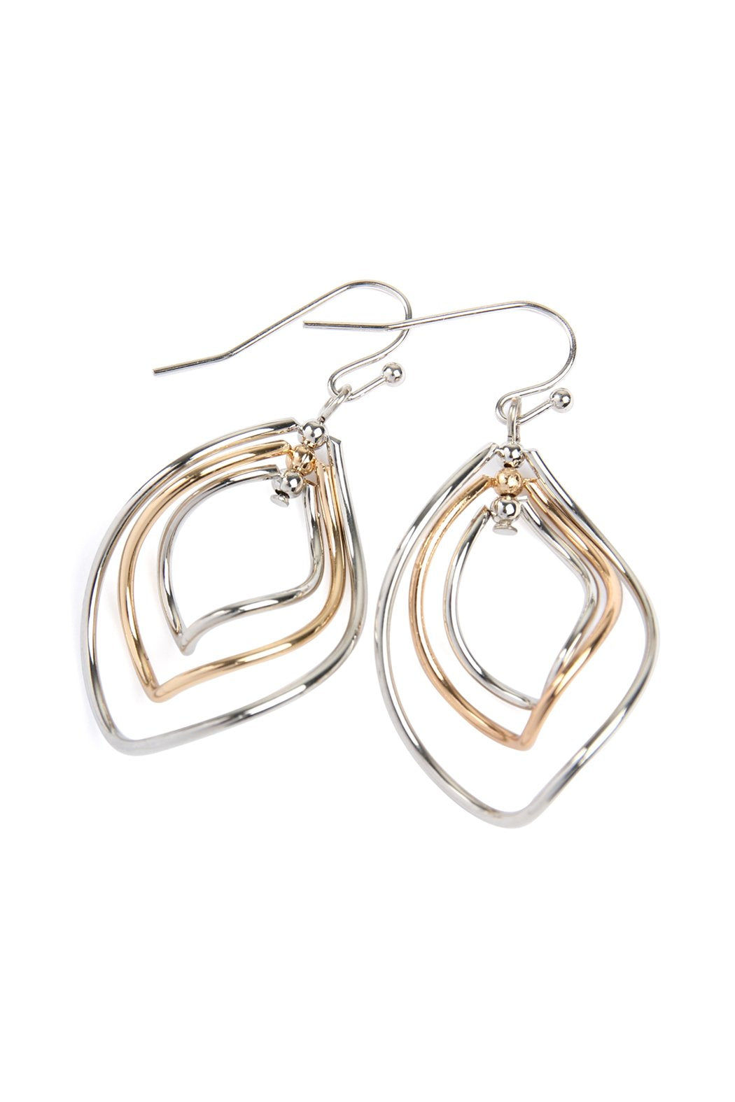 Wire Hammered Marquise Hook Earrings - 3 FINISHES -