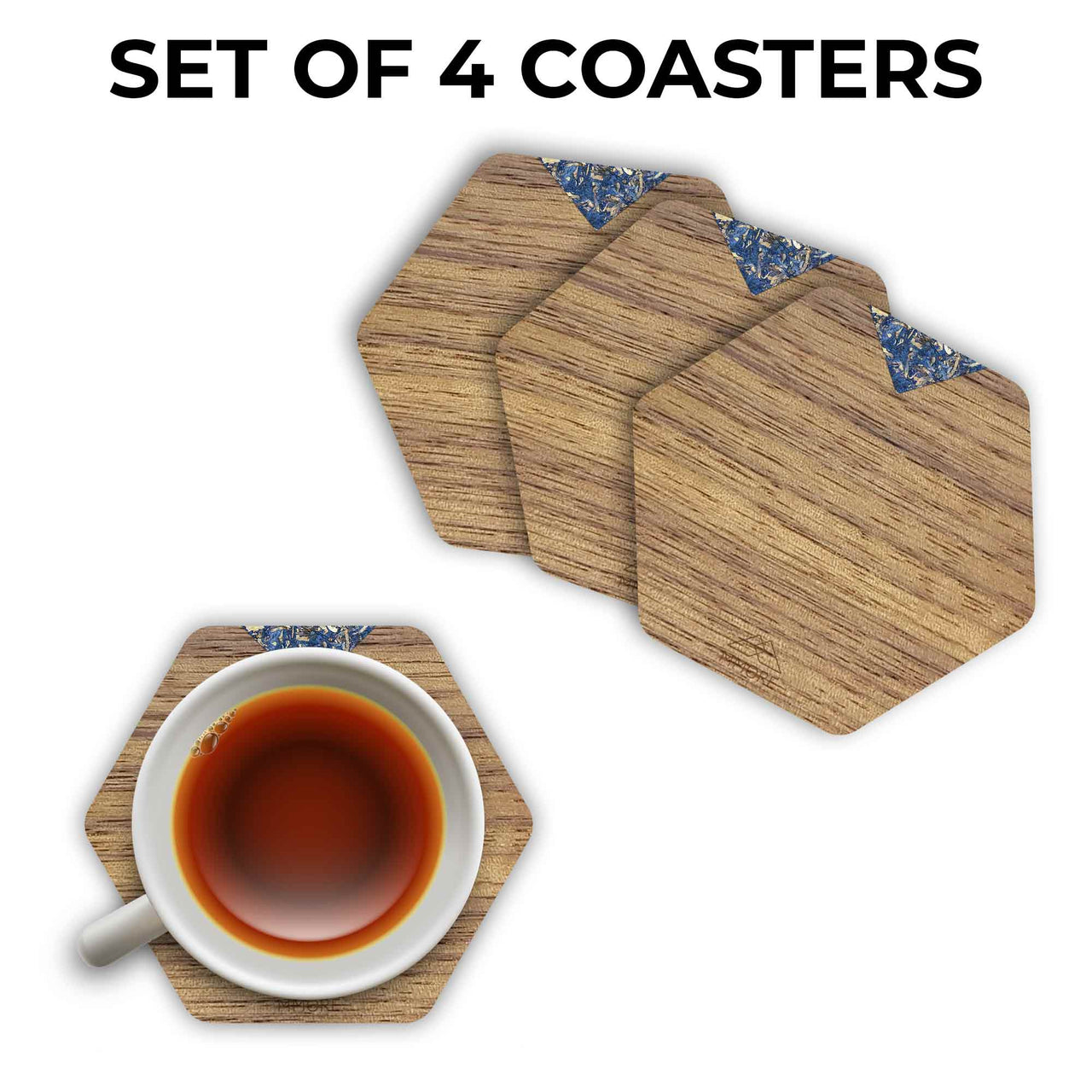 MMORE - Wooden Coasters - American Walnut / Set of 4 Coasters - 10 THUMB HANDLE COLORS -