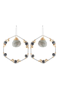 Thumbnail for Riah Fashion - Natural Stone Beaded Hexagon Drop Earrings - 5 COLORS -