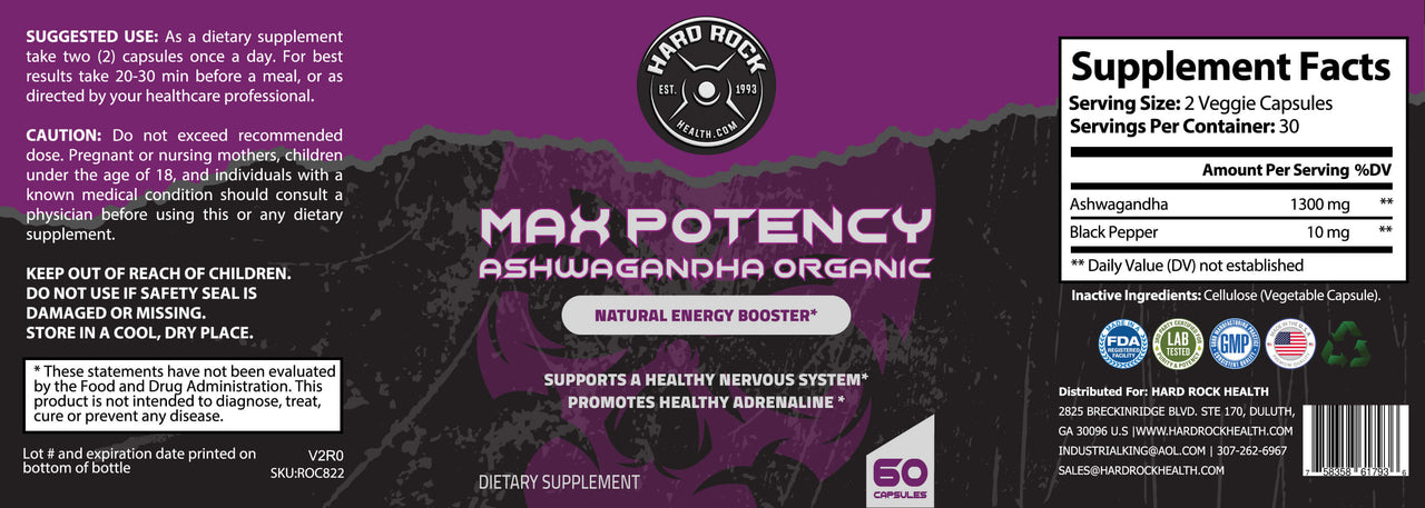 Max Potency Organic Ashwagandha - Natural Energy Booster