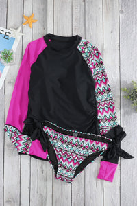 Thumbnail for Full Size Round Neck Long Sleeve Top and Tied Brief Swim Set - T - 2 COLORS -