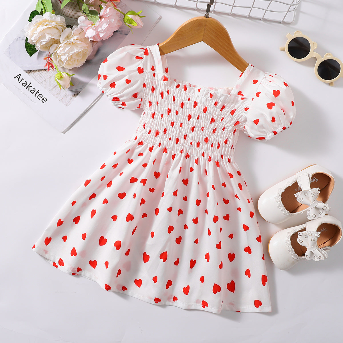 Printed Square Neck Smocked Dress - T - 5 SIZES - 5 COLORS -