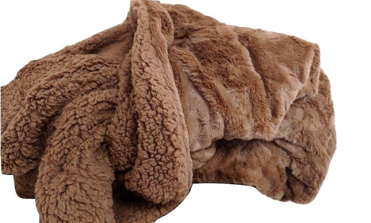 Luxury Solid Cinnamon Mocha Brown Faux Fur With Sherpa Backside Soft Warm Fleece Throw Blanket - 2 SIZES -