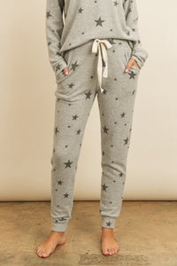 Thumbnail for Riah Fashion - Star Print Brushed Top and Joggers Set With Self Tie - 2 PCS - 1 COLOR