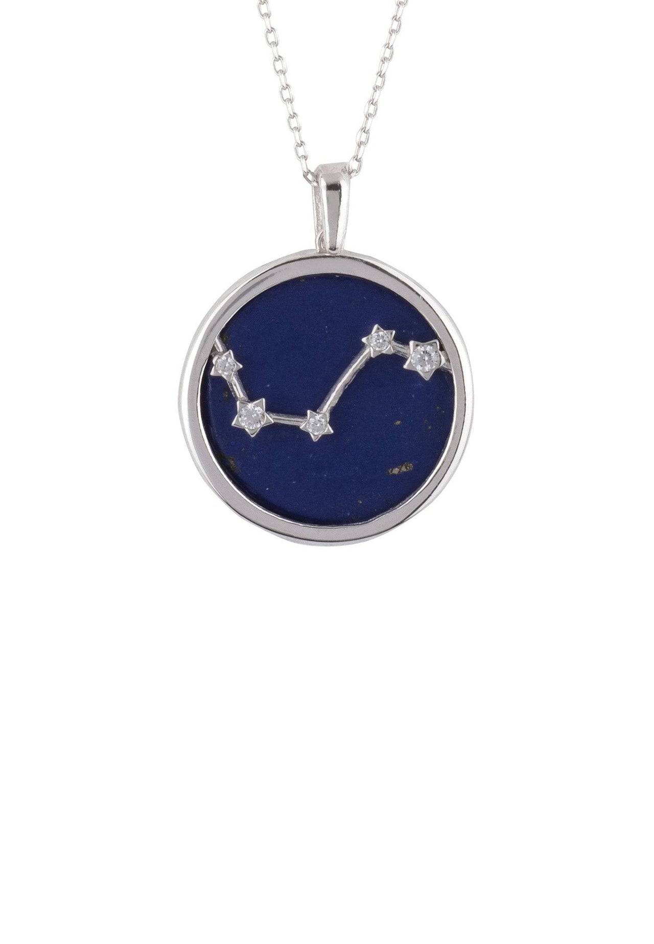 Zodiac Lapis Lazuli Gemstone Star Constellation Pendant Necklace Silver Aries -