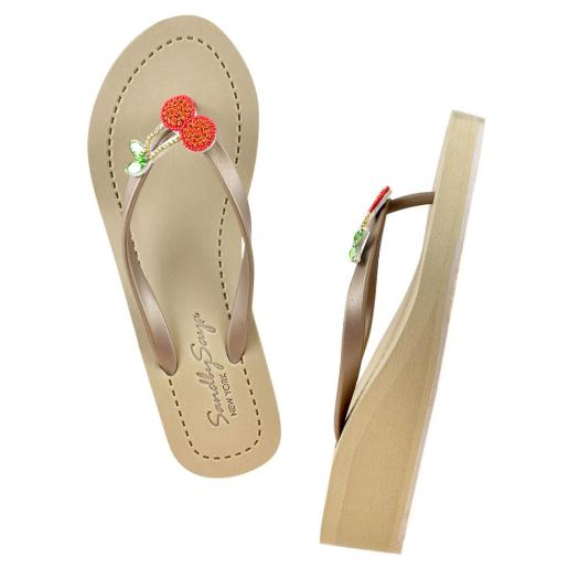 SAND BY SAYA N.Y. - Cherry - Rhinestone Mid Wedge Flip Flops - 2 COLORS -