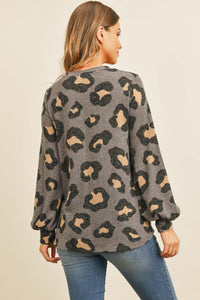 Thumbnail for Riah Fashion - Puff Sleeved Leopard Print Top - 4 COLORS -