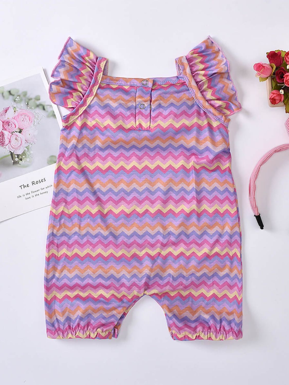 Baby Girl Printed Bow Detail Square Neck Romper - T - 2 COLORS - 5 SIZES -