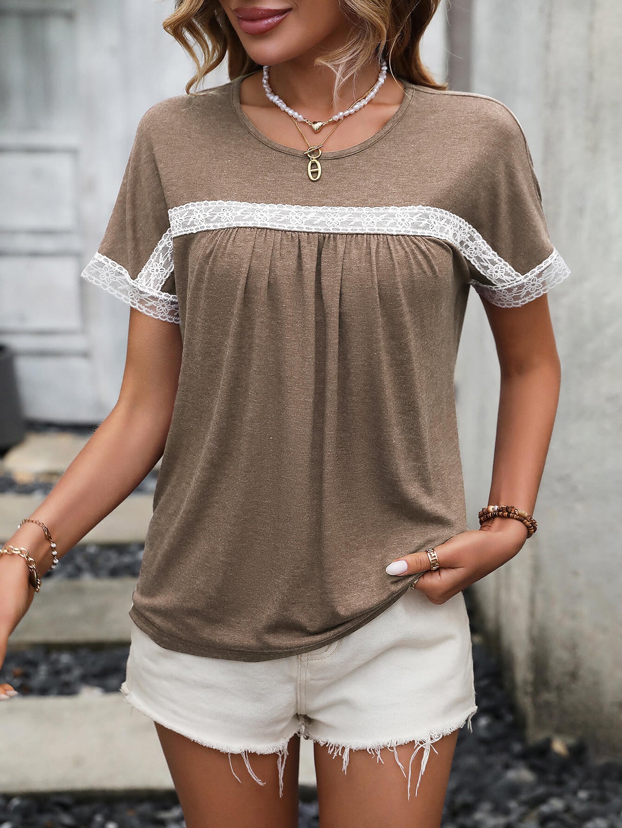 Contrast Round Neck Short Sleeve Tee - T - 3 COLORS -