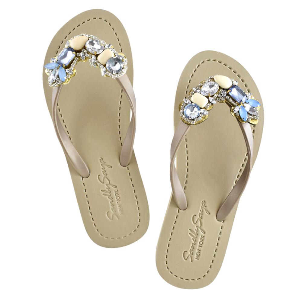 SAND BY SAYA N.Y. - Blue York - Rhinestone Flat Flip Flops Sandal - 5 COLORS -