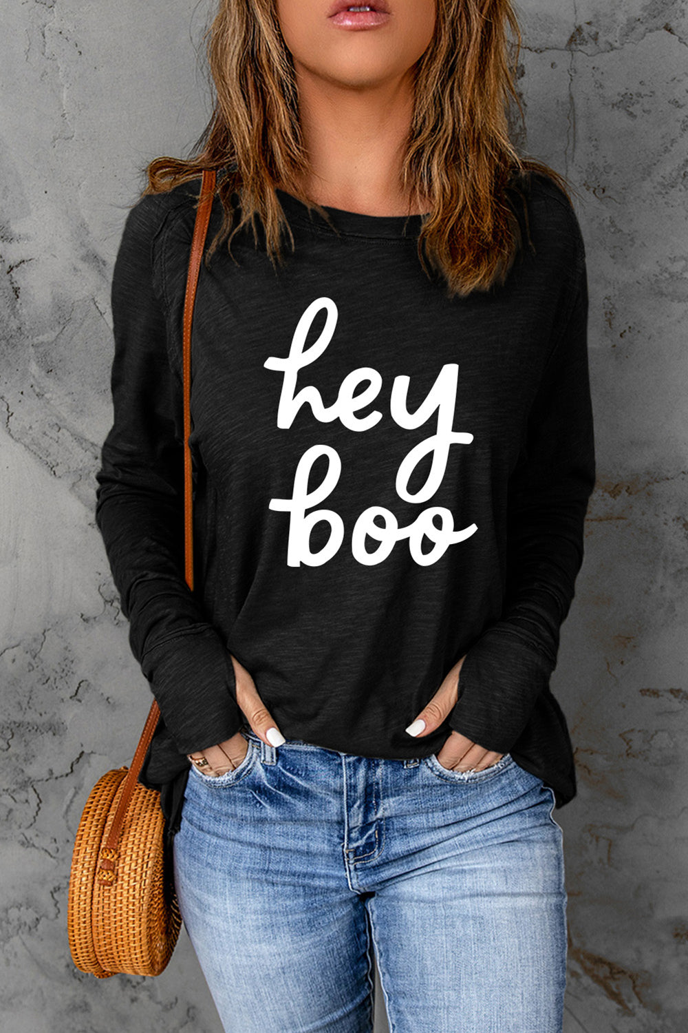 HEY BOO Graphic Round Neck T-Shirt - T - 1 COLOR -