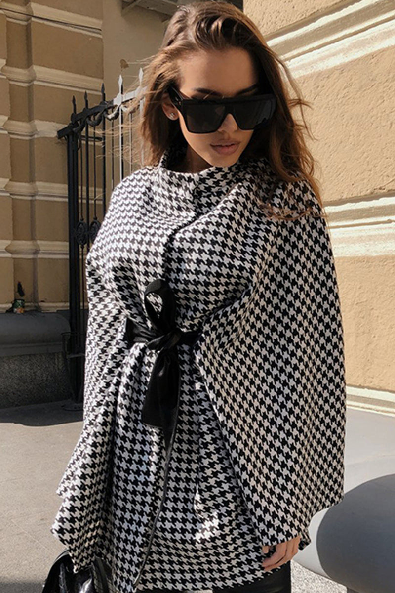 Houndstooth Tie Waist Trench jacket - T - 1 COLOR -