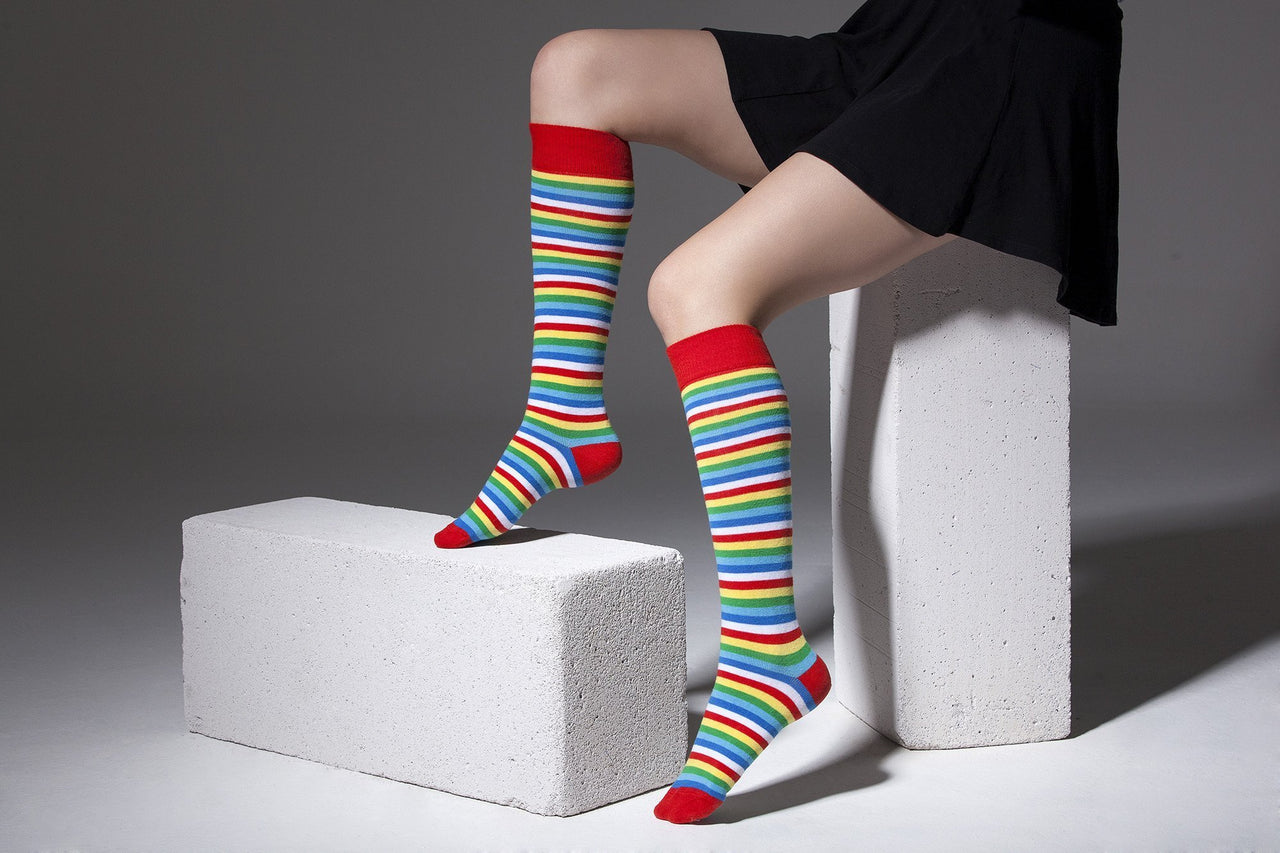 Women's Colorful Stripe Knee High Socks Set - 5 PACK -