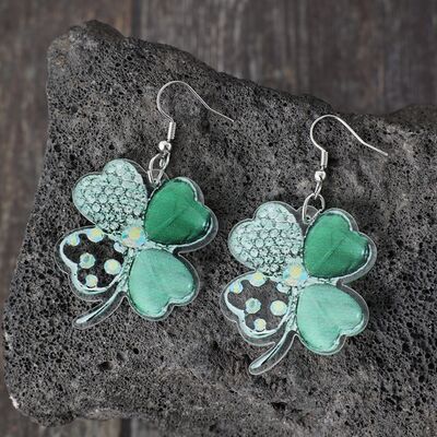 Lucky Clover Acrylic Dangle Earrings - T - 1 COLOR -