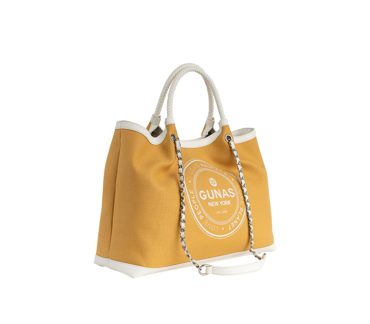 GUNAS NEW YORK - RUTH - Yellow Vegan Canvas Tote  / comes with make-up bag & dust pouch - 1 COLOR -