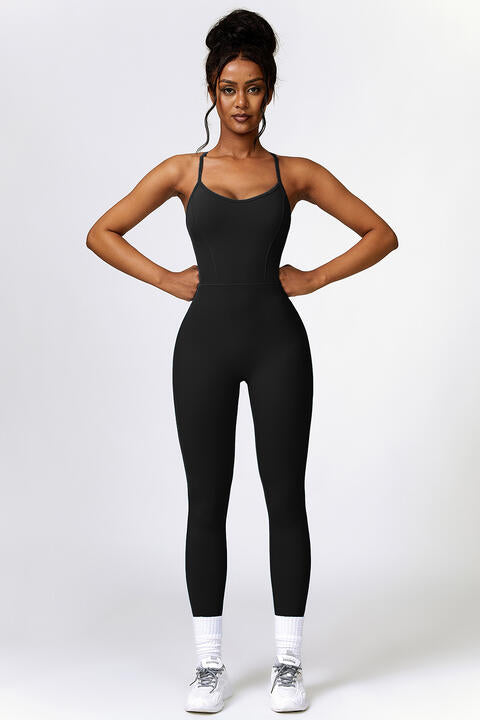 Open Back Spaghetti Strap Sports Jumpsuit - T - 4 COLORS -