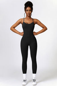 Thumbnail for Open Back Spaghetti Strap Sports Jumpsuit - T - 4 COLORS -