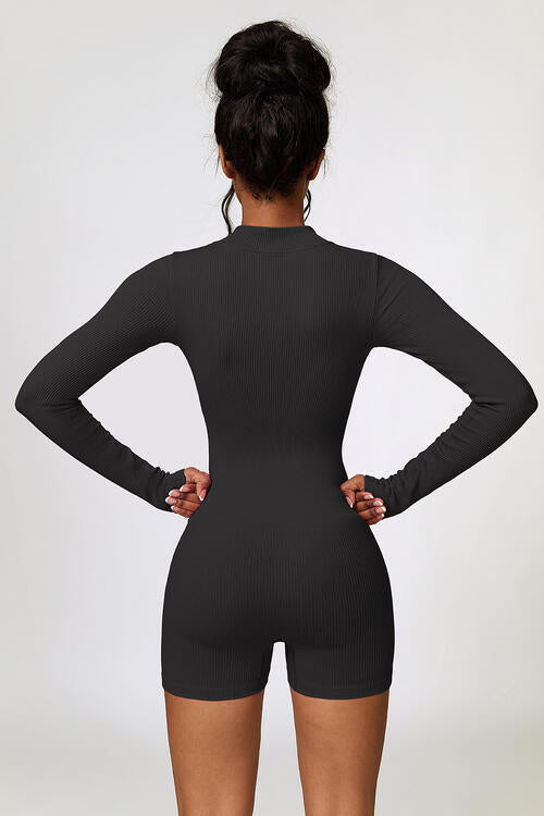 Half Zip Long Sleeve Active Romper - T - 5 COLORS -