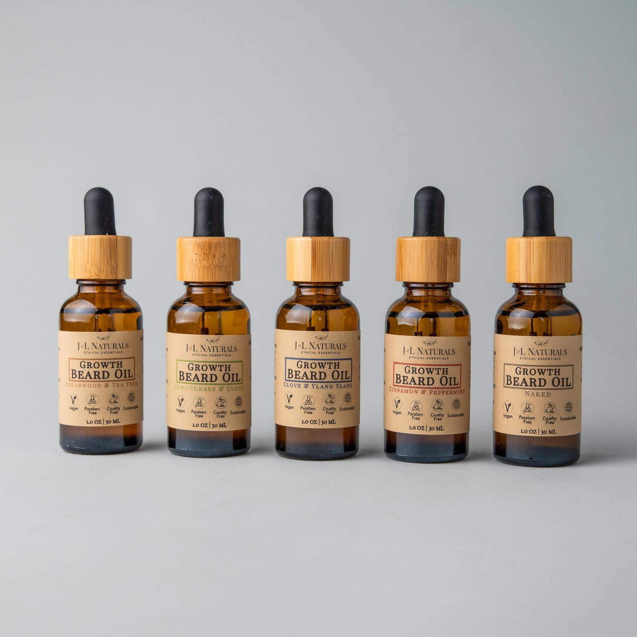 J & L Naturals - Beard Oil Bundle ($90 Value) - 5 PCS. - 3 TYPES - 6 SCENTS -