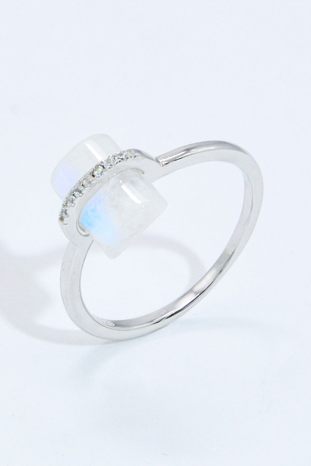 Natural Moonstone Platinum-Plated Ring - T - SIZES 6 THRU 9 - 3 FINISHES -